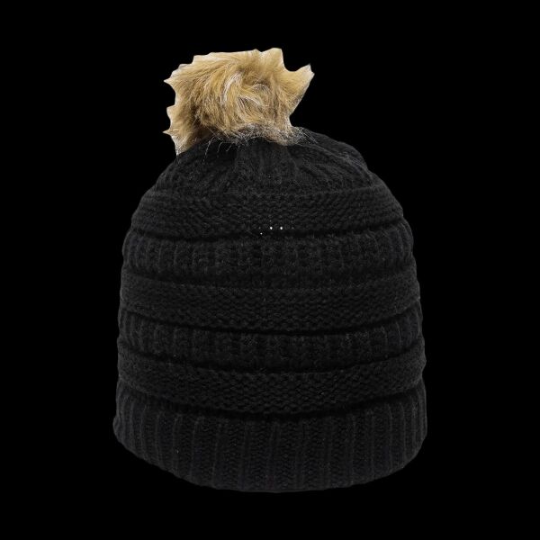 Ladies Cable Knit Faux Fur Pom Thumbnail